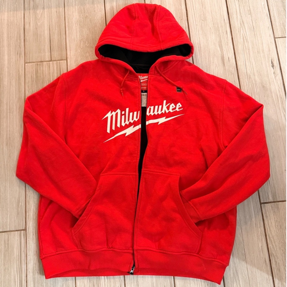 Milwaukee M12 Heated Gear Red Full Zip Hoodie Sweatshirt Mens XL Logo no batt.